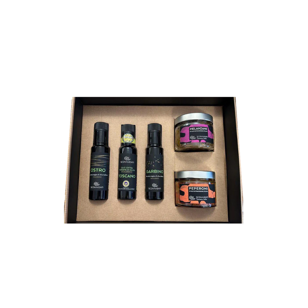 Gift Box 3 Extra Virgin Olive Oils 100 ML and 2 vegetables in Oil