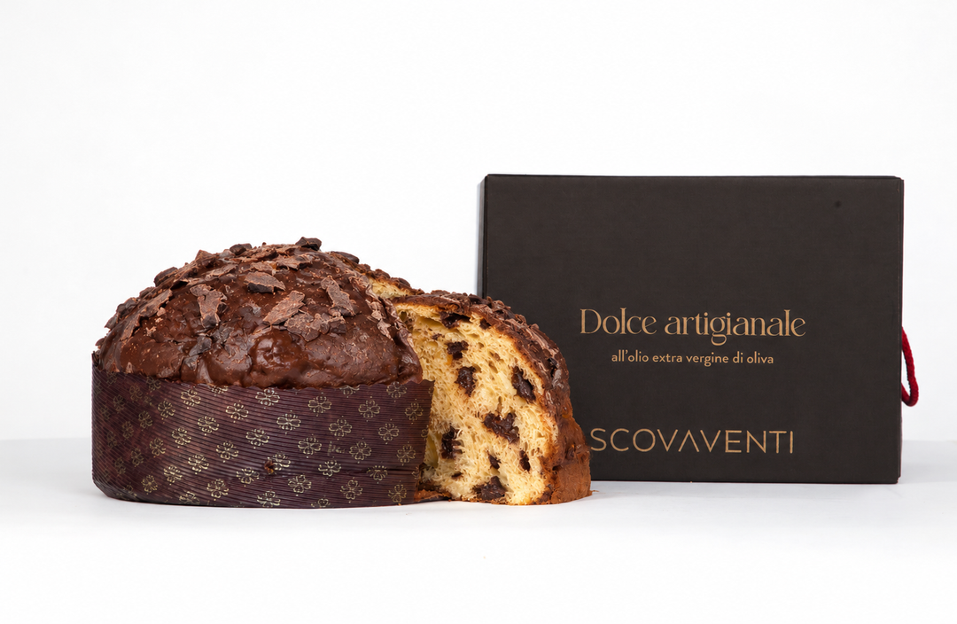 Panettone artigianale all’olio extravergine di oliva con cioccolato