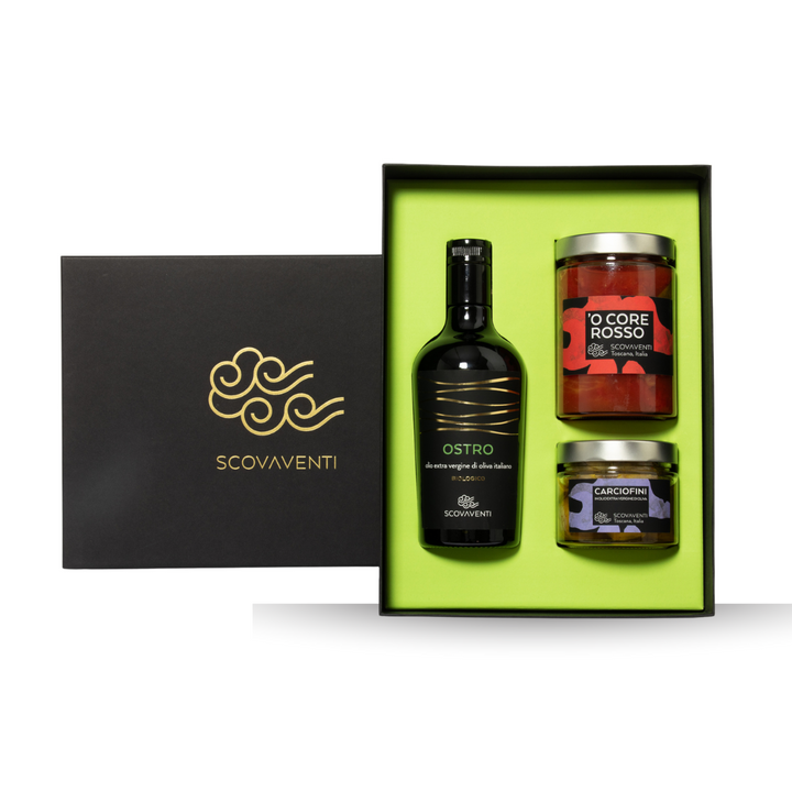 Confezione regalo -  Selezione olio extravergine di oliva 500ml + 1 vaso 500g + 1 vaso 314ml