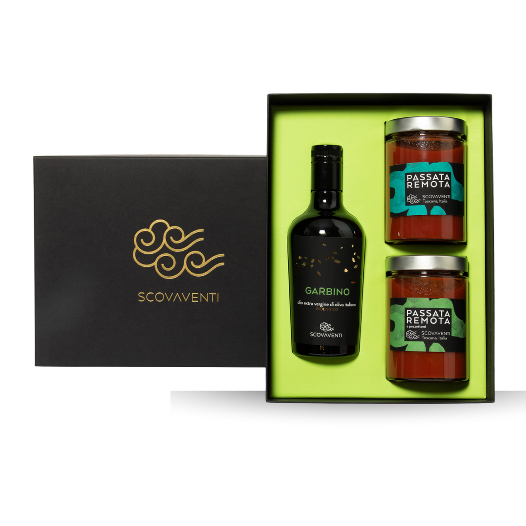 Confezione regalo Olio Extravergine di oliva biologico 500ml + 2 vasi 500g